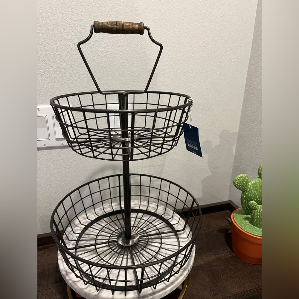 Pier One Metal Rustic Round Two Tier Country Farmhouse Tray - Picture 2 of 5